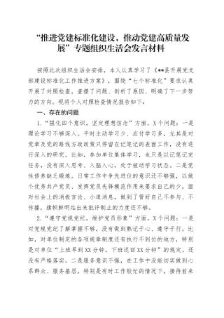 “推进党建标准化建设，推动党建高质量发展”专题组织生活会发言材料.docx