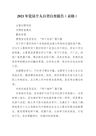 2021年党员个人自省自查报告（表格）.docx