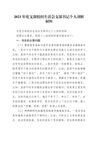 2021年度支部组织生活会支部书记个人剖析材料.docx