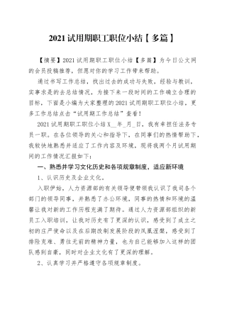 2021试用期职工职位小结【多篇】.docx