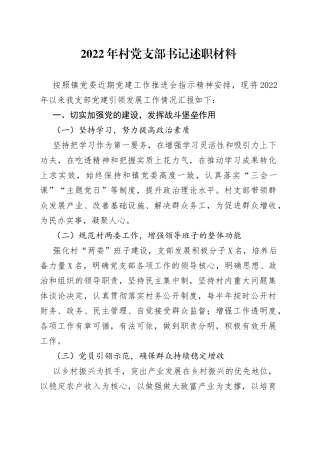 2022年村党支部书记述职材料656