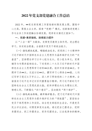2022年党支部党建融合工作总结9671
