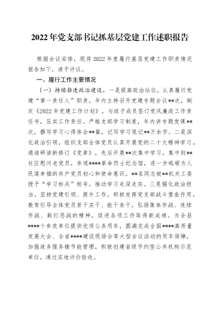 2022年党支部书记抓基层党建工作述职报告（1）