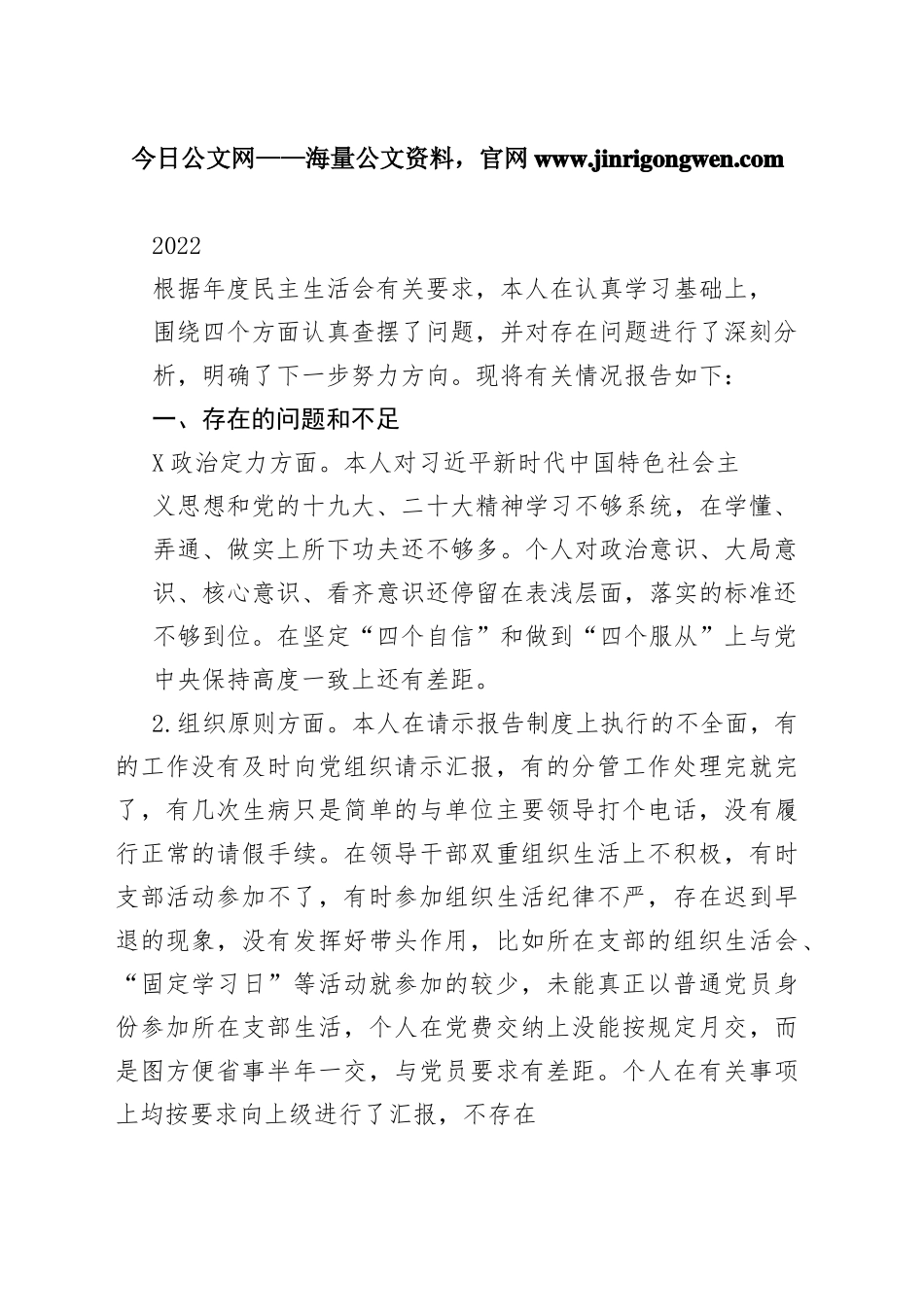 2022年度分管局长个人检视剖析材料_1_第1页