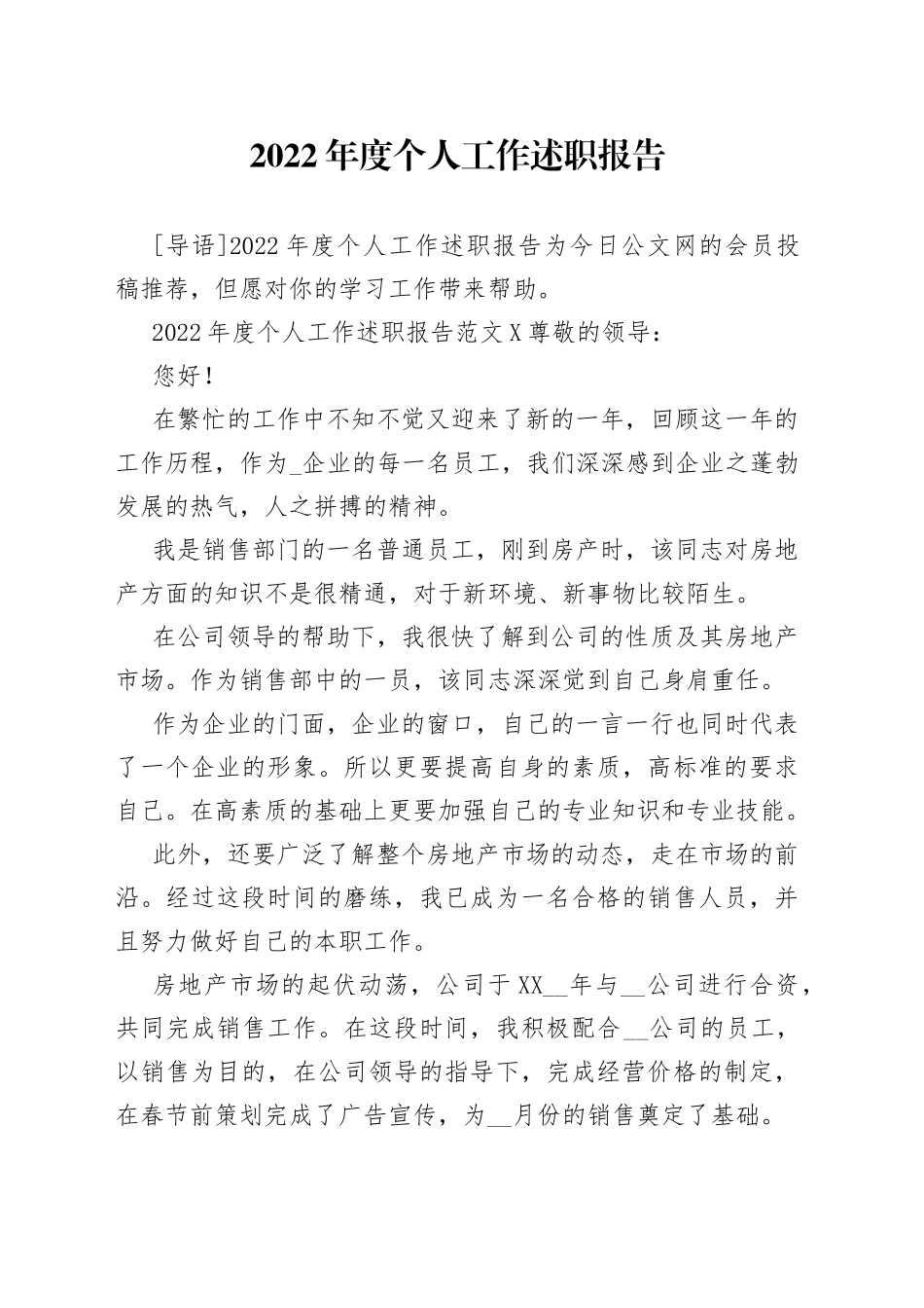 2022年度个人工作述职报告_第1页