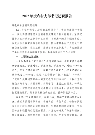 2022年度农村支部书记述职报告