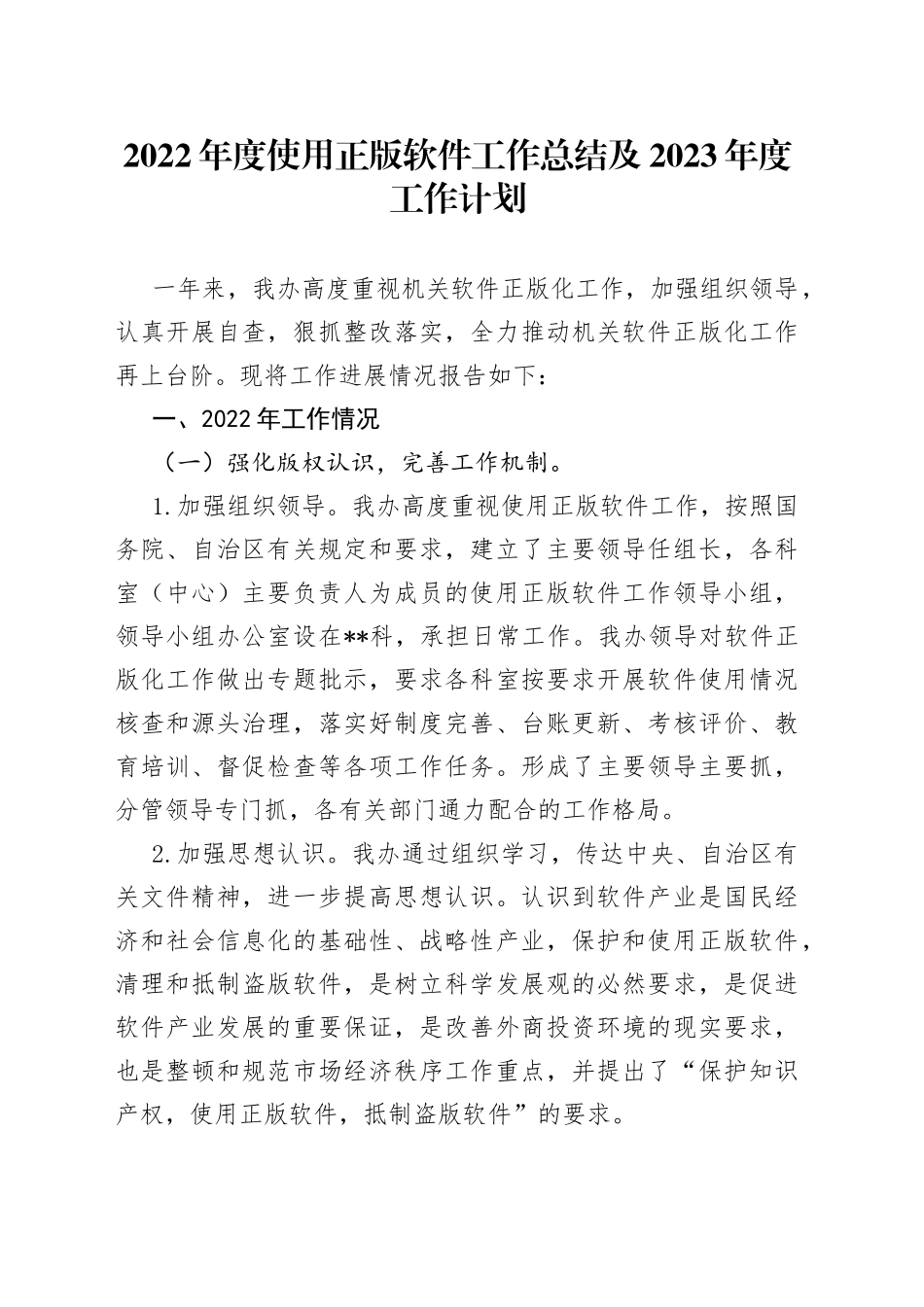 2022年度使用正版软件工作总结及2023年度工作计划_第1页
