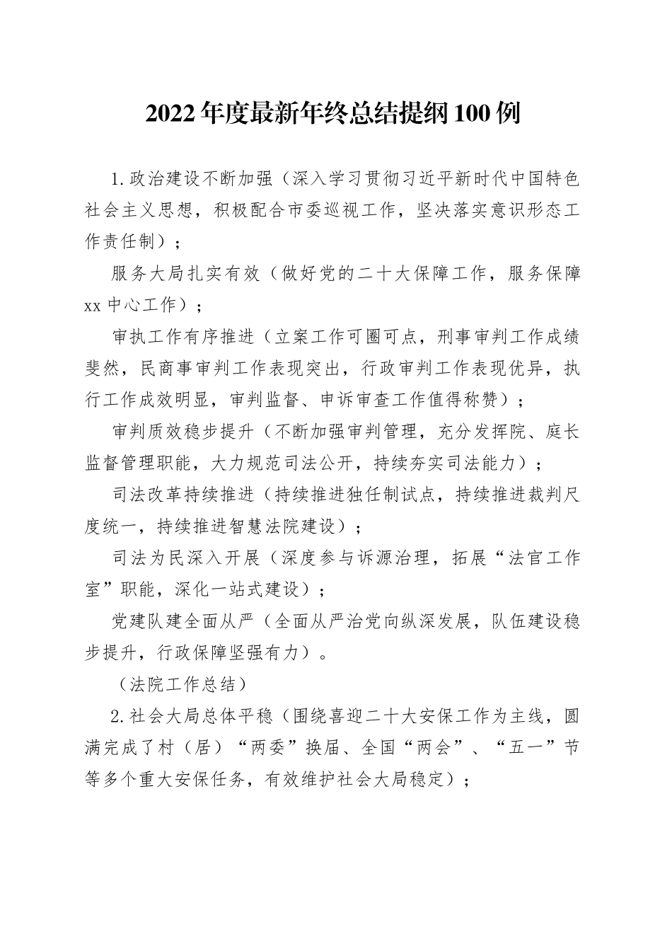 2022年度最新年终总结提纲100例_第1页