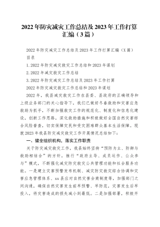 2022年防灾减灾工作总结及2023年工作打算汇编（3篇）