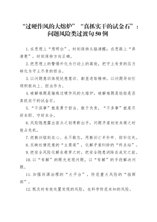 “过硬作风的大熔炉”“真抓实干的试金石”：问题风险类过渡句50例.docx