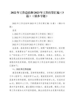 2022年工作总结和2023年工作打算汇编（3篇）（镇乡专题）（1）