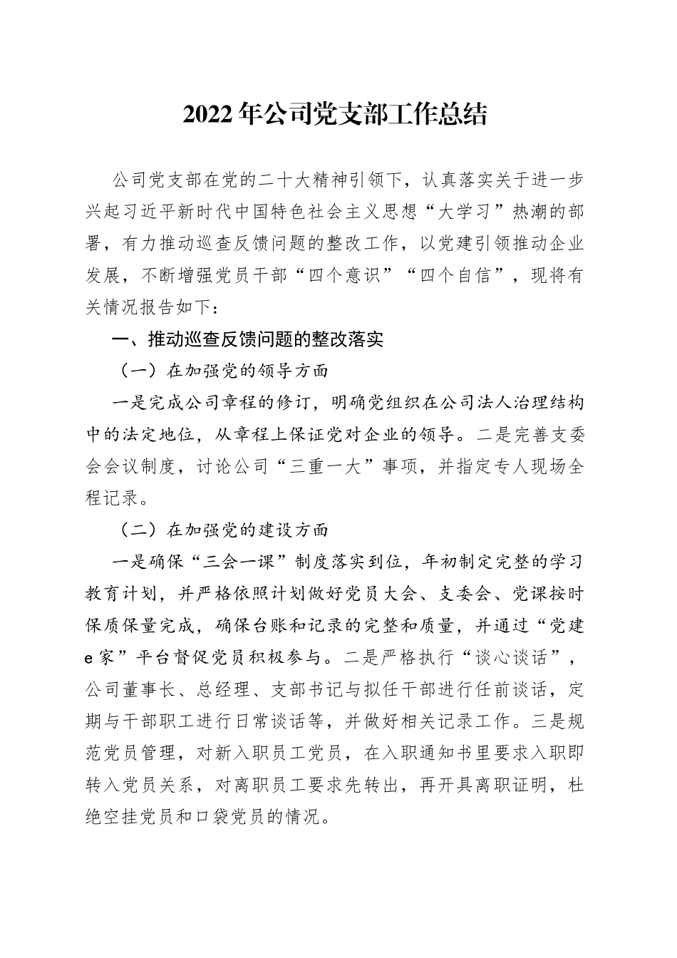 2022年公司党支部工作总结90_第1页