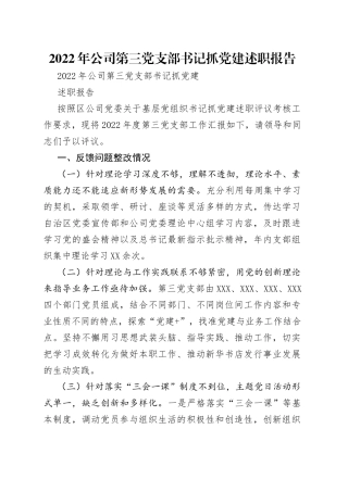 2022年公司第三党支部书记抓党建述职报告