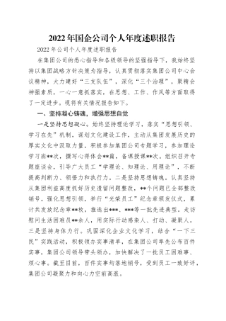 2022年国企公司个人年度述职报告